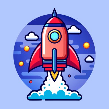 Şirket kurmak için roket ve fotokopi alanı çizimi ve bitcoin reklamları.