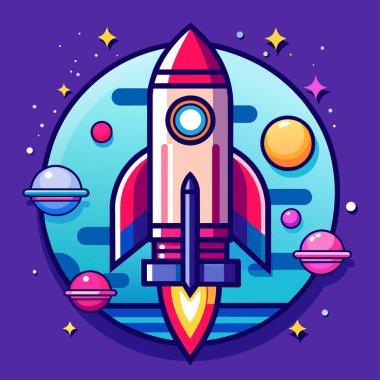 Şirket kurmak için roket ve fotokopi alanı çizimi ve bitcoin reklamları.