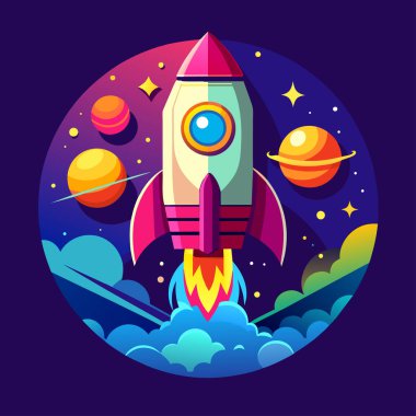 Şirket kurmak için roket ve fotokopi alanı çizimi ve bitcoin reklamları.