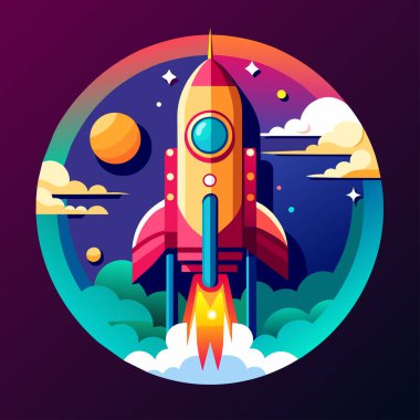 Şirket kurmak için roket ve fotokopi alanı çizimi ve bitcoin reklamları.