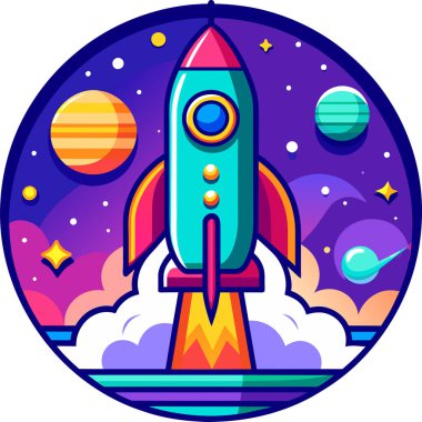 Şirket kurmak için roket ve fotokopi alanı çizimi ve bitcoin reklamları.