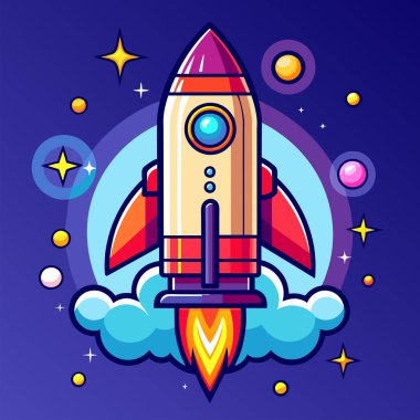 Şirket kurmak için roket ve fotokopi alanı çizimi ve bitcoin reklamları.