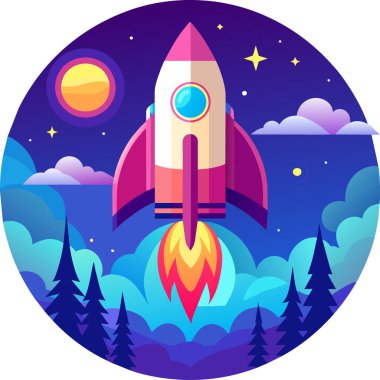 Şirket kurmak için roket ve fotokopi alanı çizimi ve bitcoin reklamları.