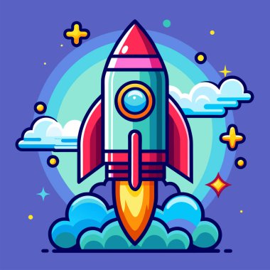 Şirket kurmak için roket ve fotokopi alanı çizimi ve bitcoin reklamları.