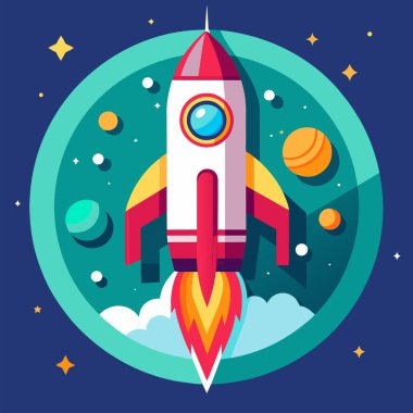 Şirket kurmak için roket ve fotokopi alanı çizimi ve bitcoin reklamları.