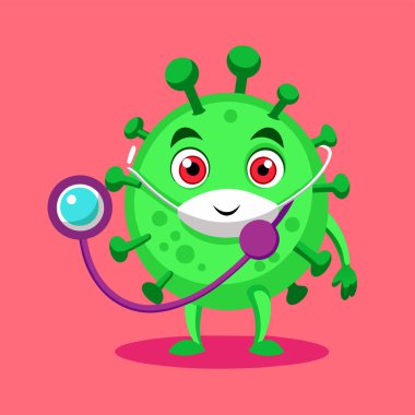 Karakter canavarı virüs Coronavirus, Bakteri, mikroplar, sevimli mikroplar ve komik yüzlü karikatür vektör karakterleri..
