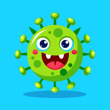 Karakter canavarı virüs Coronavirus, Bakteri, mikroplar, sevimli mikroplar ve komik yüzlü karikatür vektör karakterleri..