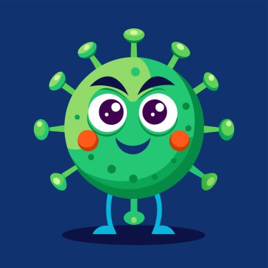 Karakter canavarı virüs Coronavirus, Bakteri, mikroplar, sevimli mikroplar ve komik yüzlü karikatür vektör karakterleri..