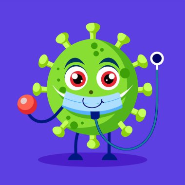 Karakter canavarı virüs Coronavirus, Bakteri, mikroplar, sevimli mikroplar ve komik yüzlü karikatür vektör karakterleri..
