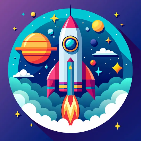 Şirket kurmak için roket ve fotokopi alanı çizimi ve bitcoin reklamları.