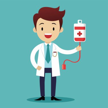 Kan Bağışı Günü. Kan bağışı plastik poşet düz stil. Kan bağışı konsepti. Tıbbi geçmişi var. Vektör illüstrasyonu.