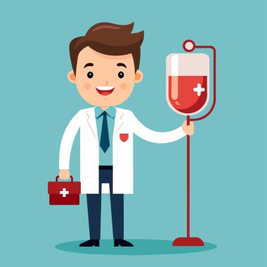 Kan Bağışı Günü. Kan bağışı plastik poşet düz stil. Kan bağışı konsepti. Tıbbi geçmişi var. Vektör illüstrasyonu.