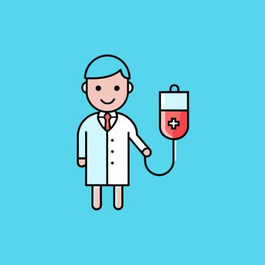 Kan Bağışı Günü. Kan bağışı plastik poşet düz stil. Kan bağışı konsepti. Tıbbi geçmişi var. Vektör illüstrasyonu.