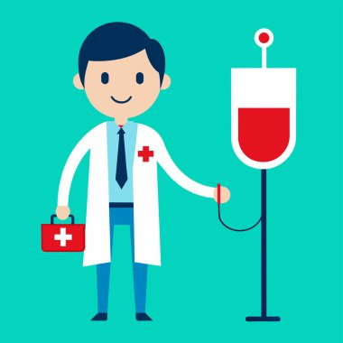 Kan Bağışı Günü. Kan bağışı plastik poşet düz stil. Kan bağışı konsepti. Tıbbi geçmişi var. Vektör illüstrasyonu.