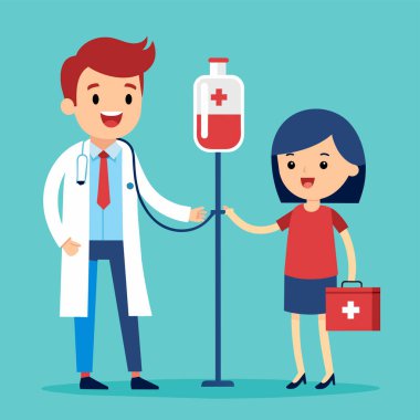 Kan Bağışı Günü. Kan bağışı plastik poşet düz stil. Kan bağışı konsepti. Tıbbi geçmişi var. Vektör illüstrasyonu.