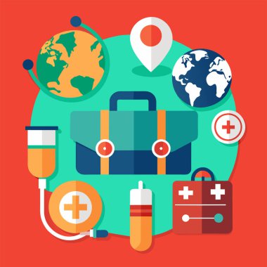 İnsan kalbine ve olayın gün ve adına sahip tıbbi araçlar, soyut şekil ve yeşil arkaplan üzerine metinler