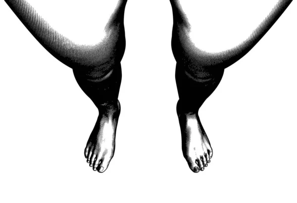 单色复刻横切画出抽象的人的腿和脚矢量图解在白色背景下孤立的观点 图库矢量图片