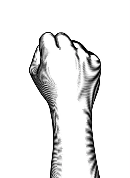 单色复古雕刻画右手反手握拳和臂腕矢量在白色背景下的分离 图库插图