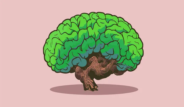 Desenho Animado Abstrato Ilustração Vetorial Árvore Cerebral Isolado Fundo Rosa Vetor De Stock