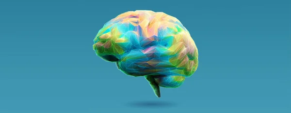 浅色多色大脑 3D阴影风格 明亮的霓虹灯线框 绿色背景下孤立的图像 免版税图库矢量图片