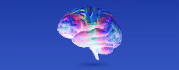 浅色多彩的大脑 3D阴影风格 明亮的霓虹灯线框 明亮的蓝色背景与之隔离 免版税图库矢量图片