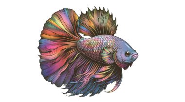 Pastel rengarenk spektrum gölgesi. Beyaz arka planda izole edilmiş balık vektör çiziminin oymalı resmi.