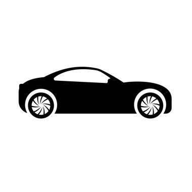 Siyah renkli elektrikli düz araba ve beyaz arka plan basit araba illüstrasyonu.