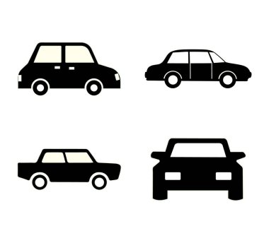 Eski araba logosu seti. Motorlu araç silueti amblemleri. Otomobil tamirhanesi marka kimlik tasarım elemanları. Vektör illüstrasyonları.
