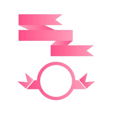 Ağ ve mobil uygulama tasarımın için beyaz arka planda izole edilmiş pembe kurdele vektörü, kurdele logosu konsepti. Temel element tasarımı illüstrasyonu. Eski model. Modern basit kurdele tasarımı. Sancak illüstrasyonu.