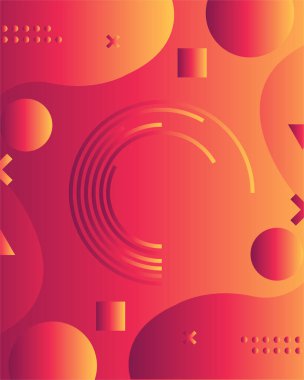 Fütürist Kırmızı Sarı Gradyan soyut arkaplan. Yuvarlak çember çizgisi parlak boşluk, efekt süslemesi ve pürüzsüz desenleri var.