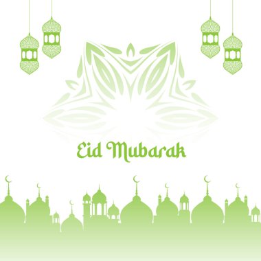 İslam Camii 'nin Arap Yeşil Süslü Arkaplanı, Mübarek Bayramı için Tasarım Kartı 