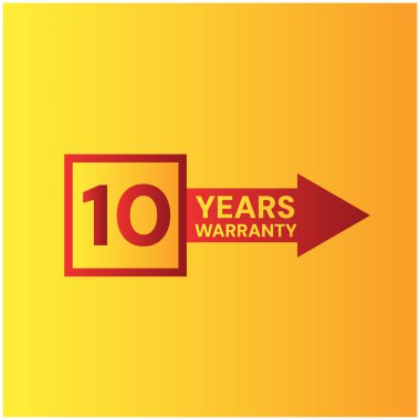 Kırmızı kalkan ve kırmızı okla 10 yıllık garanti logosu. Vektör illüstrasyonu.