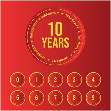 Kırmızı arkaplan özelleştirilmiş 10 yıllık çember garanti etiketi simgesi tasarımı 