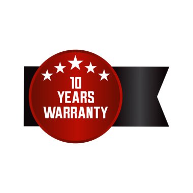 10 yıl garanti çemberi etiketi rozet tasarımı. Mavi ve kırmızı renk. Vektör illüstrasyonu 10