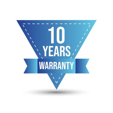 10 yıllık Modern Shield marka rozet tasarımı garantisi. Mavi ve beyaz. Vektör illüstrasyonu 10