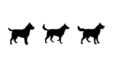 Kara Köpek koleksiyonu. Siyah Köpek vektörünün silueti, Şirin Köpek cinsi sembolü, çıkartması ya da ikonu. Vahşi hayvan ya da köpek silueti Adobe Illustrator Sanat Eserleri