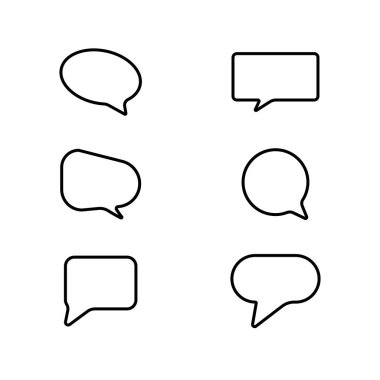 Sohbet baloncuğu beyaz arkaplanda izole edilmiş ana hat vektörü ayarladı. Düz dizayn için sohbet simgesi. Balon simgelerinden bahset. Konuşma balonu.