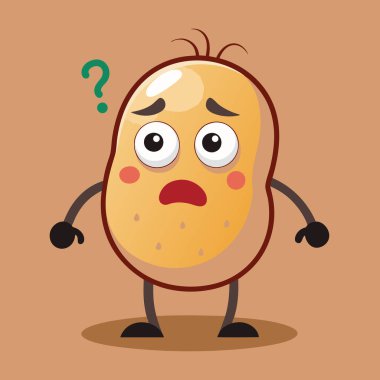 Dudaklarını yalayan, gümüş çatal bıçak tutan, şeffaf arkaplanda izole edilmiş vektör el çizimi yapan patates karikatürü karakteri.