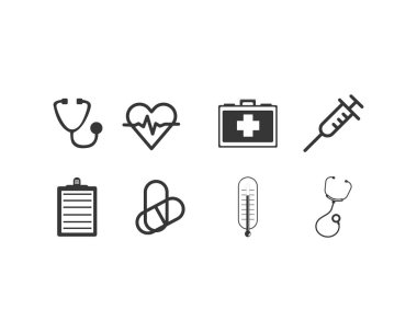 Sağlık Hattı Simgeleri. Düzenlenebilir Vuruş. Piksel Mükemmel. Mobil ve Web için. Hastane, diş hekimi gibi ikonlar içerir