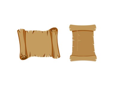 Kağıt hazine haritası. Eski parşömen kağıdı. Oyun mektubu için papirüs ya da peri masalı UI çerçevesi. Eski el yazmaları. Antika belge. Eski, yırtık çarşaflar. Tarihsel kıvrımlı sayfa vektörü