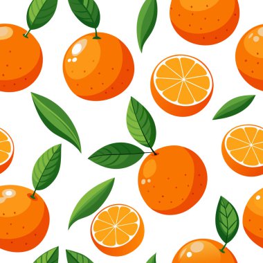 Yeşil nane arkaplan çizimi üzerinde beyaz çiçekli turuncu meyvelerin kusursuz deseni.