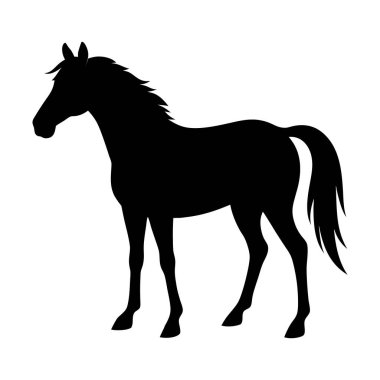 Beyaz arka planda izole edilmiş at silueti kümesi Siyah atlar grafik element vektör çizimi.