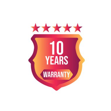 Gradyan rengi ve yıldız beyaz arkaplan ile 10 Yıl Garanti Kalkanı 