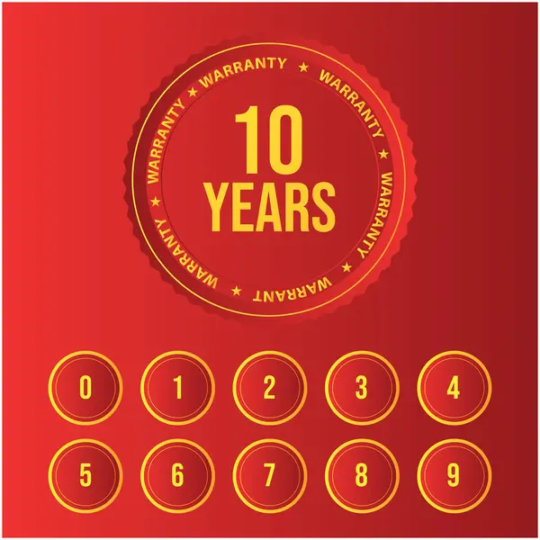 Kırmızı arkaplan özelleştirilmiş 10 yıllık çember garanti etiketi simgesi tasarımı 
