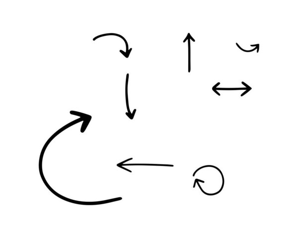 Hand Draw arrows set for business plan, presentation and education. Sign, Symbol, Hand drawn arrow collection