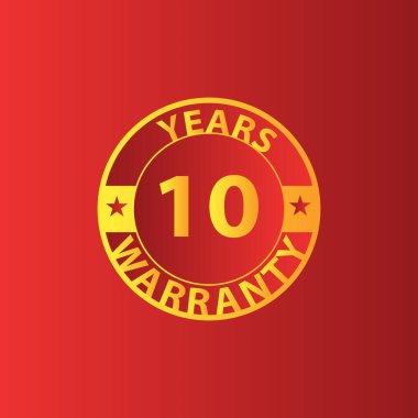 Eşsiz Sarı 10 Yıl Garanti rozeti kırmızı arkaplan 