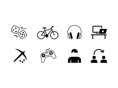 Tech Gadget 'ların satır simgeleri ve Kişisel Aygıtlar minimalist çizgi simgeleri, kulaklıklar, masa, oyun denetleyicisi, saç kurutma makinesi ve dijital ekran, teknoloji için mükemmel