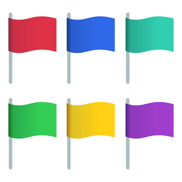 Different Coloured Gradient Wavey Flags Collection On White Background