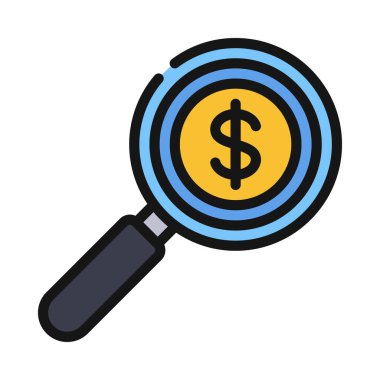 Büyüteç cam vektör düz renk simgesiyle dolar