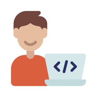 Erkek Geliştirici web simgesi düz tasarım, vektör illüstrasyonu